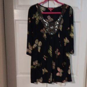 Women's Navy Butterfly Print Top